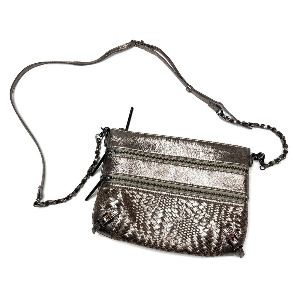 Elliott Lucca | Bronze Metallic Woven Zipper Crossbody Bag